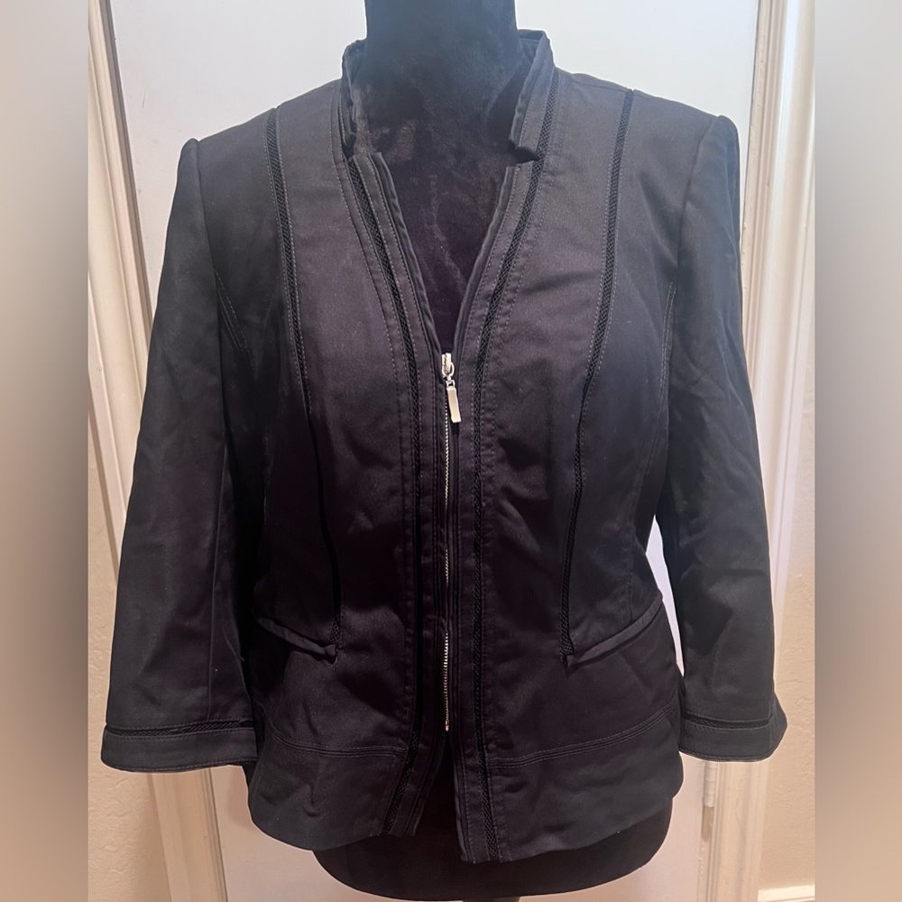 White House Black Market Perfect Form Zip Front Black Jacket Blazer Size 12